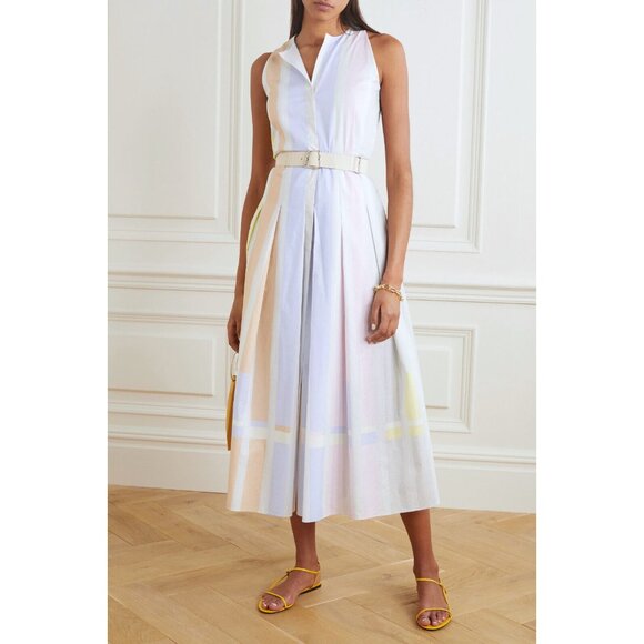 Akris Dresses & Skirts - Akris Pastel Stripe Bars Print Shirt Dress Midi Pleated Colorblock Variazioni 8